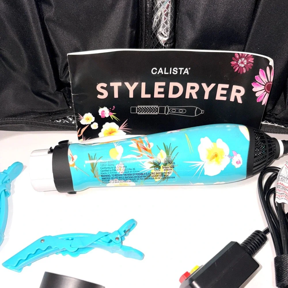 Calista StyleDryer Custom AirBrush 7-Piece Set Turquoise Floral SDRY1 1200W Case